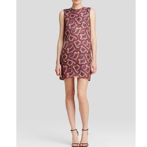 Theory Red Silk Lamb Leather Trim Shift Mini Dress sz 8